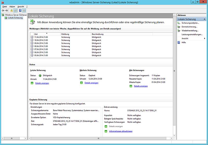 GUI Windows Server-Sicherung